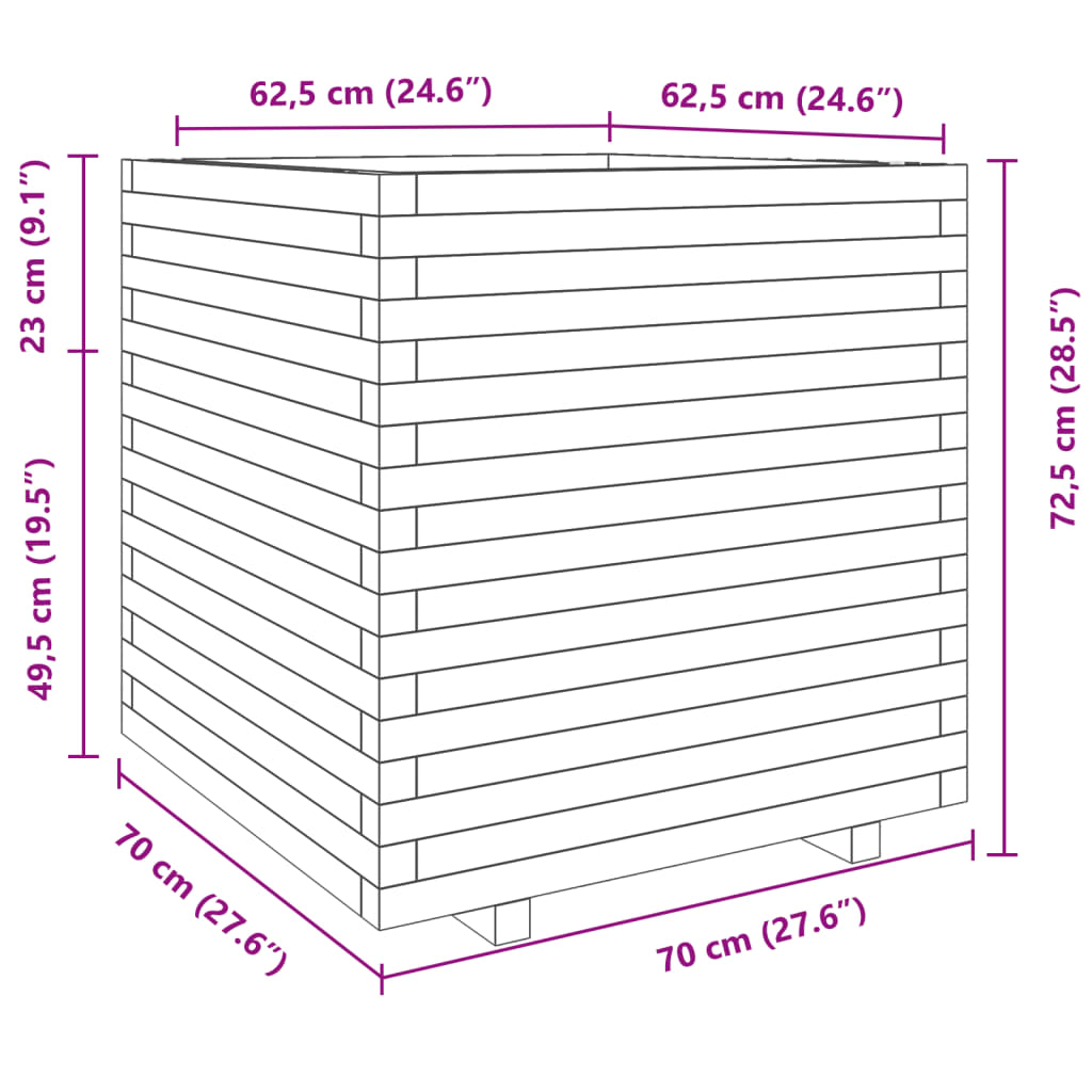 vidaXL Ζαρντινιέρα Κήπου 70x70x72,5 εκ. από Εμποτισμένο Ξύλο Πεύκου