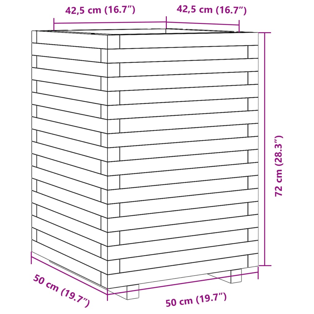 vidaXL Ζαρντινιέρα Καφέ Κεριού 50x50x72 εκ. από Μασίφ Ξύλο Πεύκου