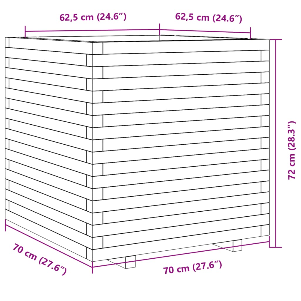 vidaXL Ζαρντινιέρα Καφέ Κεριού 70x70x72 εκ. από Μασίφ Ξύλο Πεύκου