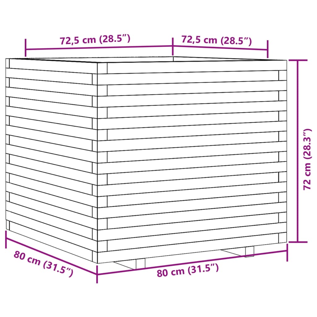 vidaXL Ζαρντινιέρα Καφέ Κεριού 80x80x72 εκ. από Μασίφ Ξύλο Πεύκου