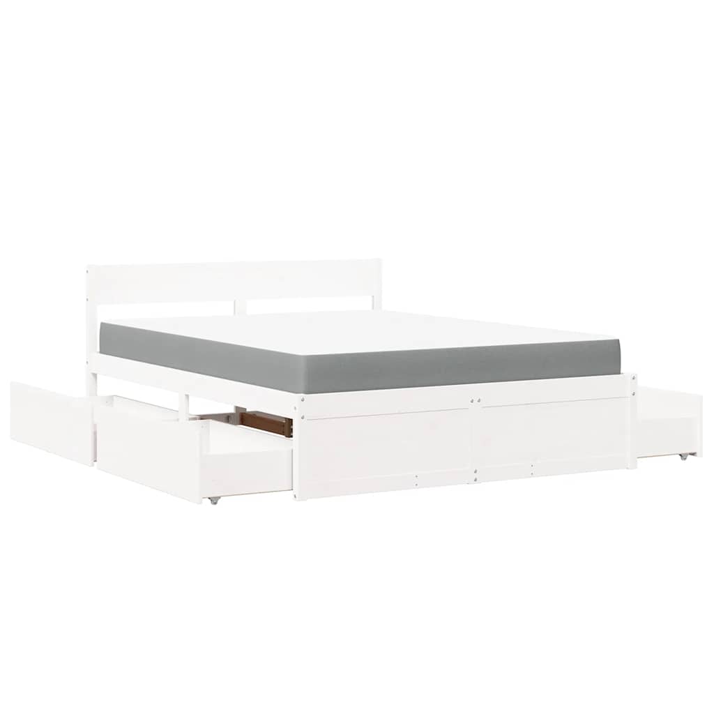 vidaXL Κρεβάτι με Συρτάρια+Στρώμα Λευκό 140x200 εκ. Μασίφ Ξύλο Πεύκου