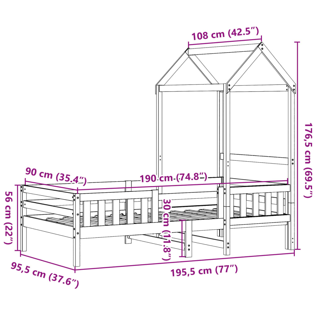 vidaXL Πλαίσιο Κρεβατιού με Οροφή Καφέ 90x190 εκ. Μασίφ Ξύλο Πεύκου