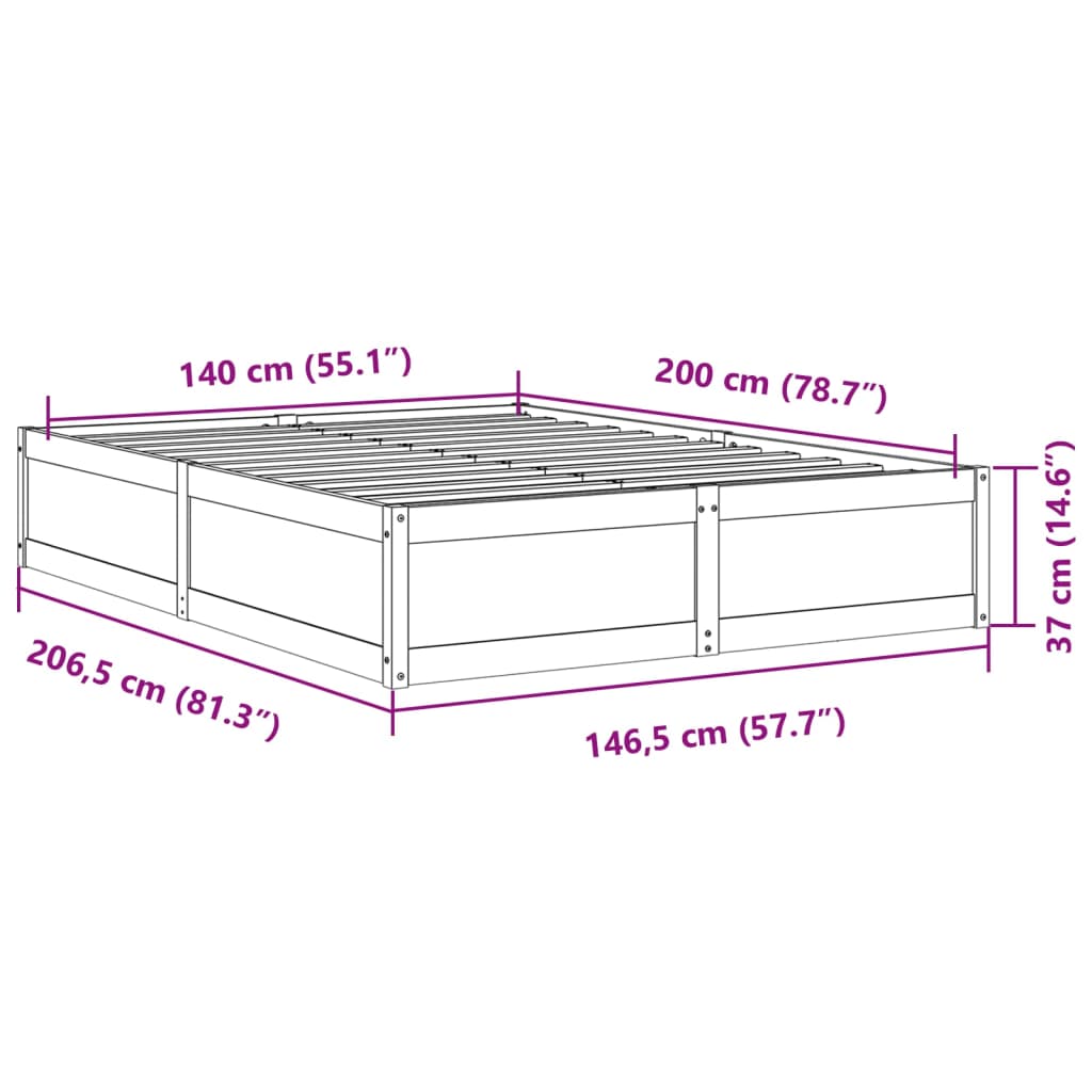 vidaXL Σκελετός Κρεβατιού Χωρίς Στρώμα Καφέ 140x200 Μασίφ Ξύλο Πεύκου
