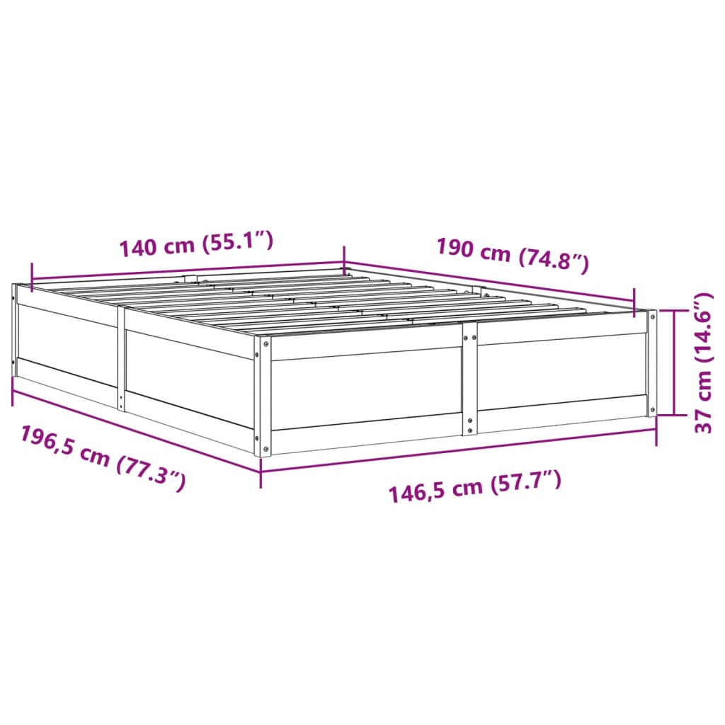 vidaXL Σκελετός Κρεβατιού Χωρίς Στρώμα Καφέ 140x190 Μασίφ Ξύλο Πεύκου