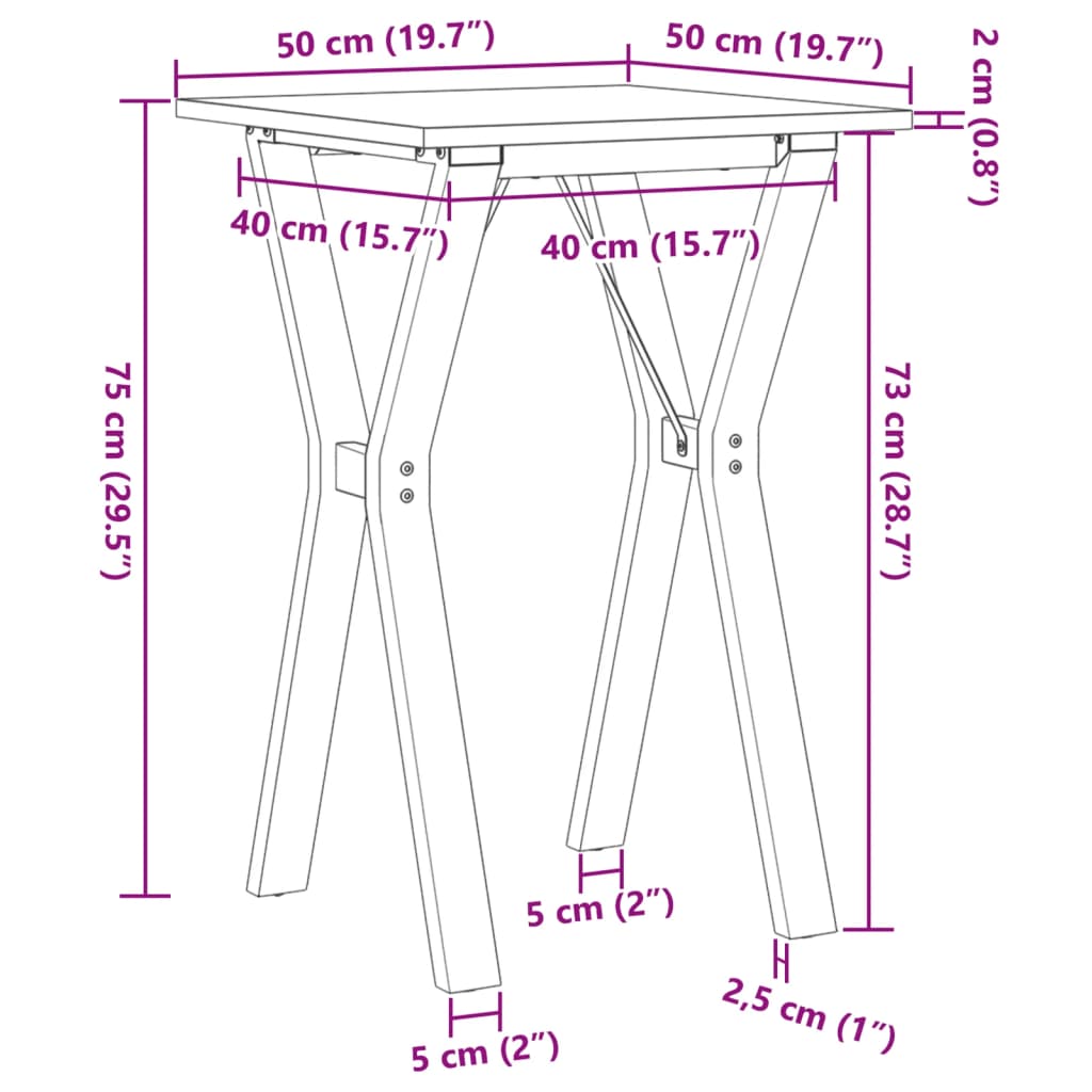 vidaXL Τραπέζι Τραπεζαρίας Πλαίσιο Υ50x50x75εκ Μασίφ Πεύκο/Ατσάλι