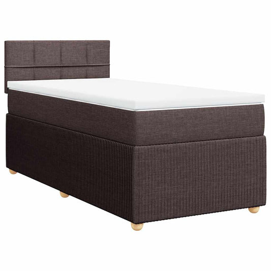 vidaXL Κρεβάτι Boxspring με Στρώμα Σκούρο Καφέ 90x190 εκ. Υφασμάτινο