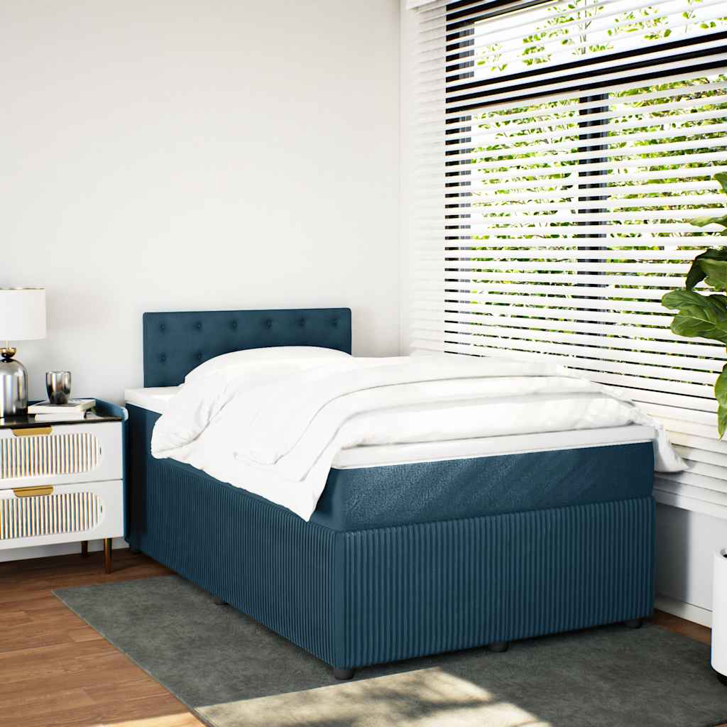 vidaXL Κρεβάτι Boxspring με Στρώμα Μπλε 120x200 εκ. Βελούδινο