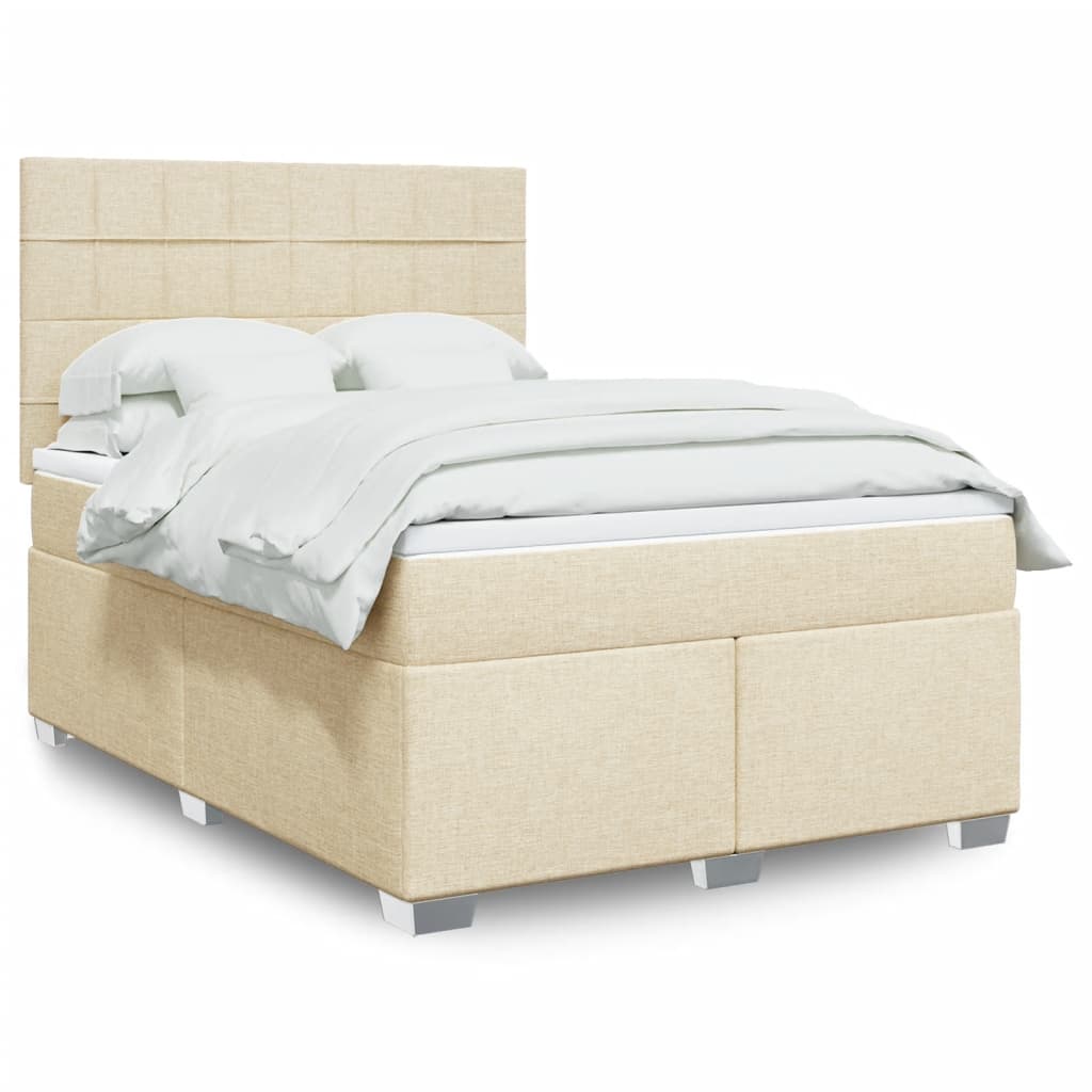 vidaXL Κρεβάτι Boxspring με Στρώμα Κρεμ 140x200 εκ. Υφασμάτινο