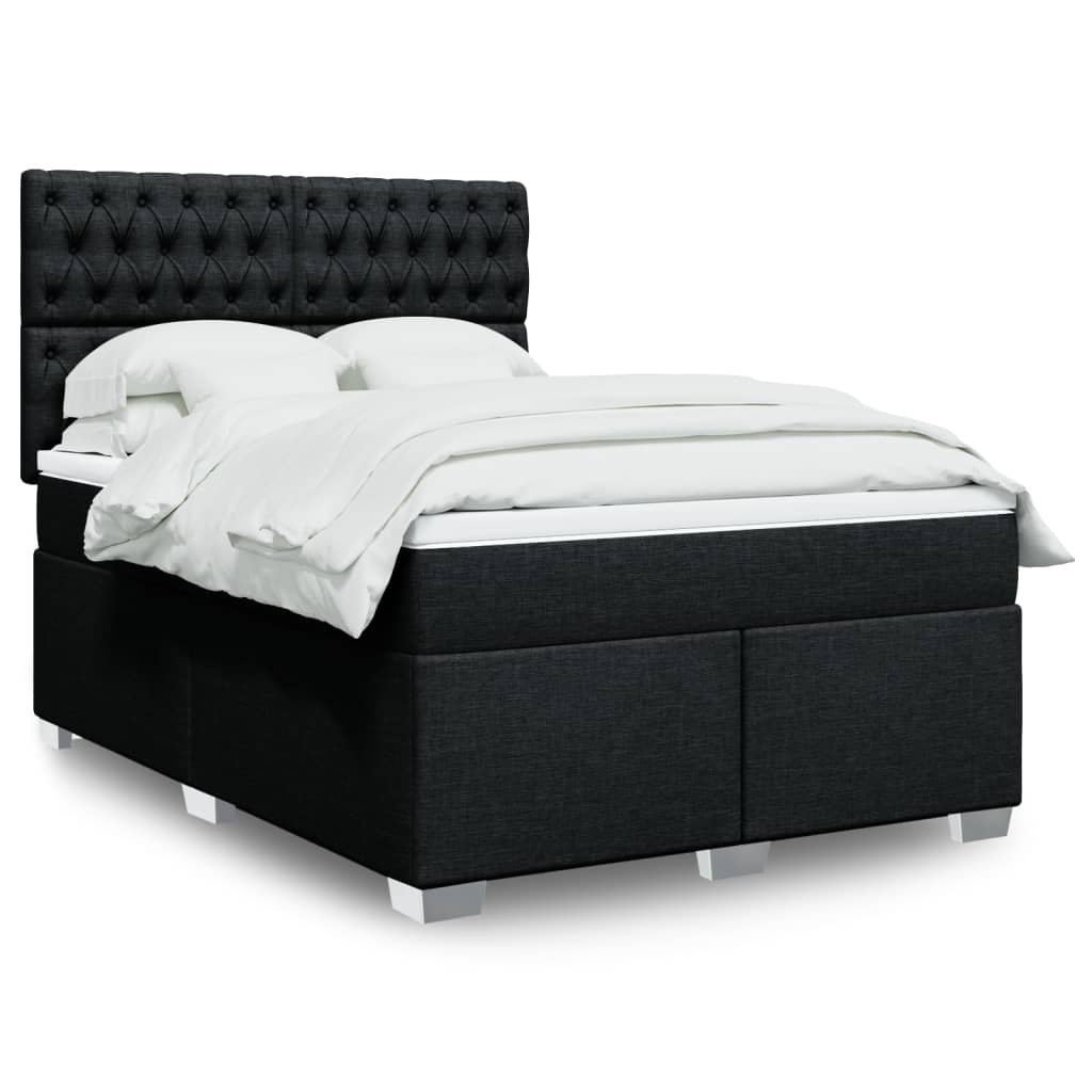 vidaXL Κρεβάτι Boxspring με Στρώμα Μαύρο 140x200 εκ. Υφασμάτινο