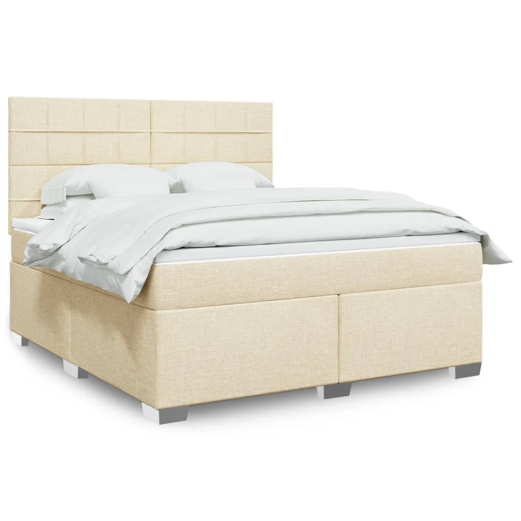 vidaXL Κρεβάτι Boxspring με Στρώμα Κρεμ 180x200 εκ. Υφασμάτινο