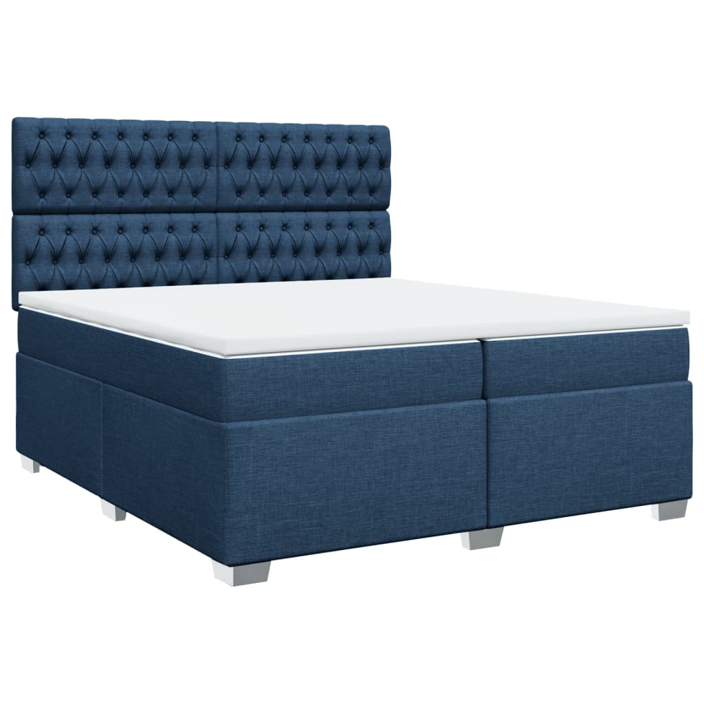 vidaXL Κρεβάτι Boxspring με Στρώμα Μπλε 200x200 εκ. Υφασμάτινο