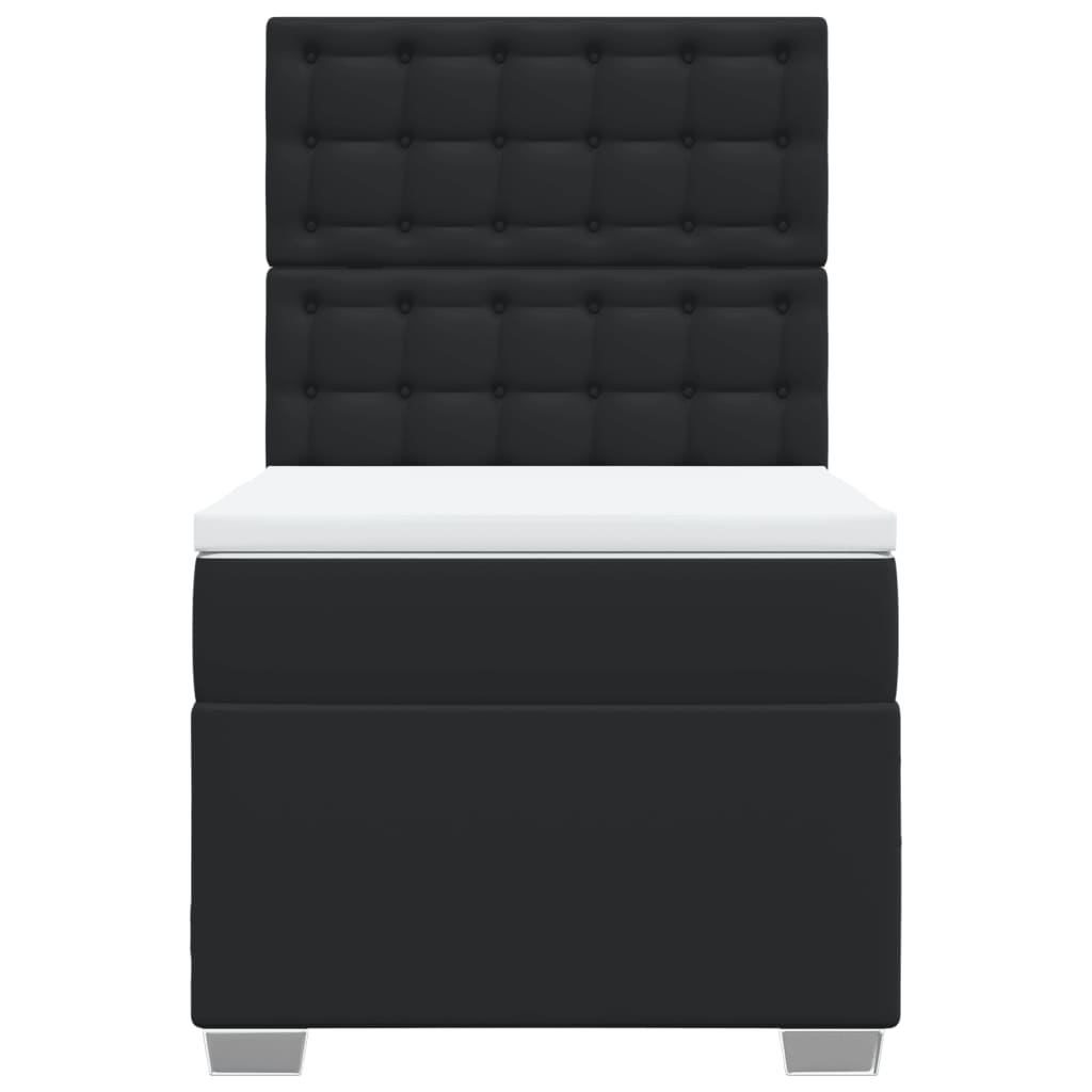 vidaXL Κρεβάτι Boxspring με Στρώμα Μαύρο 90x190εκ. από Συνθετικό Δέρμα