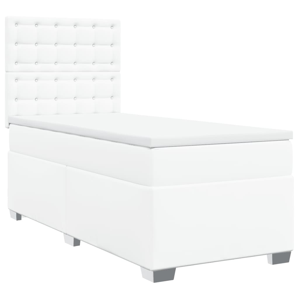 vidaXL Κρεβάτι Boxspring με Στρώμα Λευκό 90x190εκ. από Συνθετικό Δέρμα