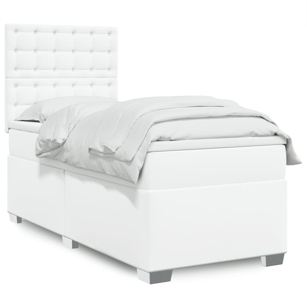 vidaXL Κρεβάτι Boxspring με Στρώμα Λευκό 90x190εκ. από Συνθετικό Δέρμα