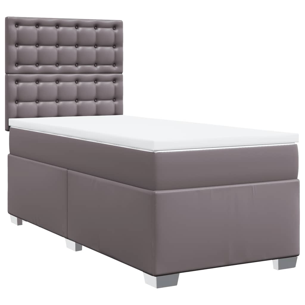 vidaXL Κρεβάτι Boxspring με Στρώμα Γκρι 90x190 εκ. από Συνθετικό Δέρμα
