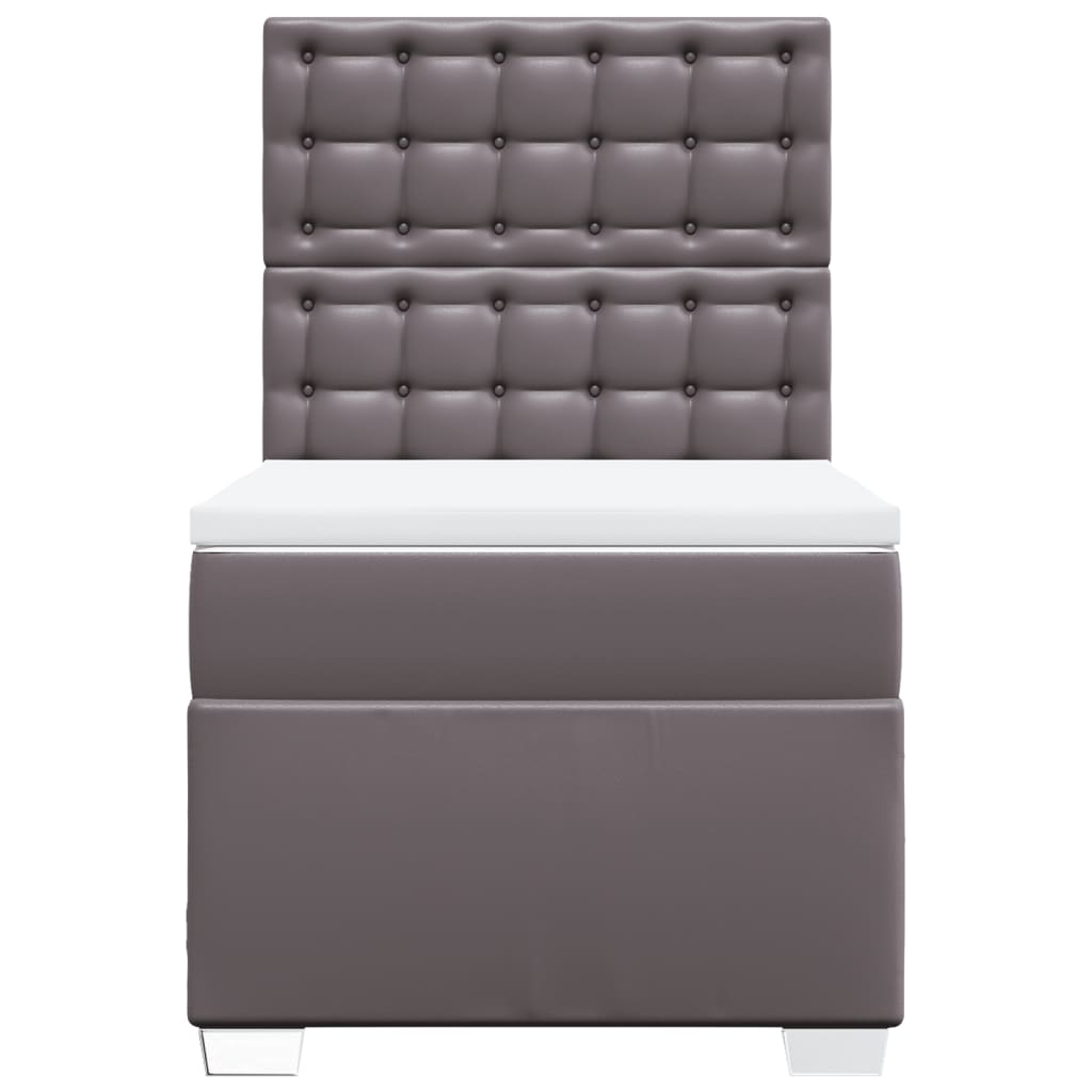 vidaXL Κρεβάτι Boxspring με Στρώμα Γκρι 90x190 εκ. από Συνθετικό Δέρμα