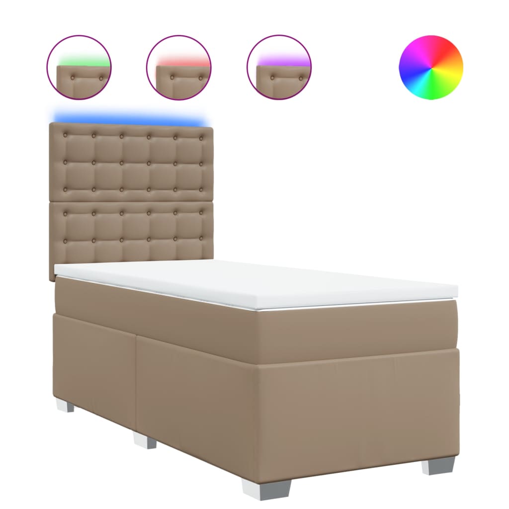 vidaXL Κρεβάτι Boxspring με Στρώμα Καπουτσίνο 90x190εκ.από Συνθ. Δέρμα