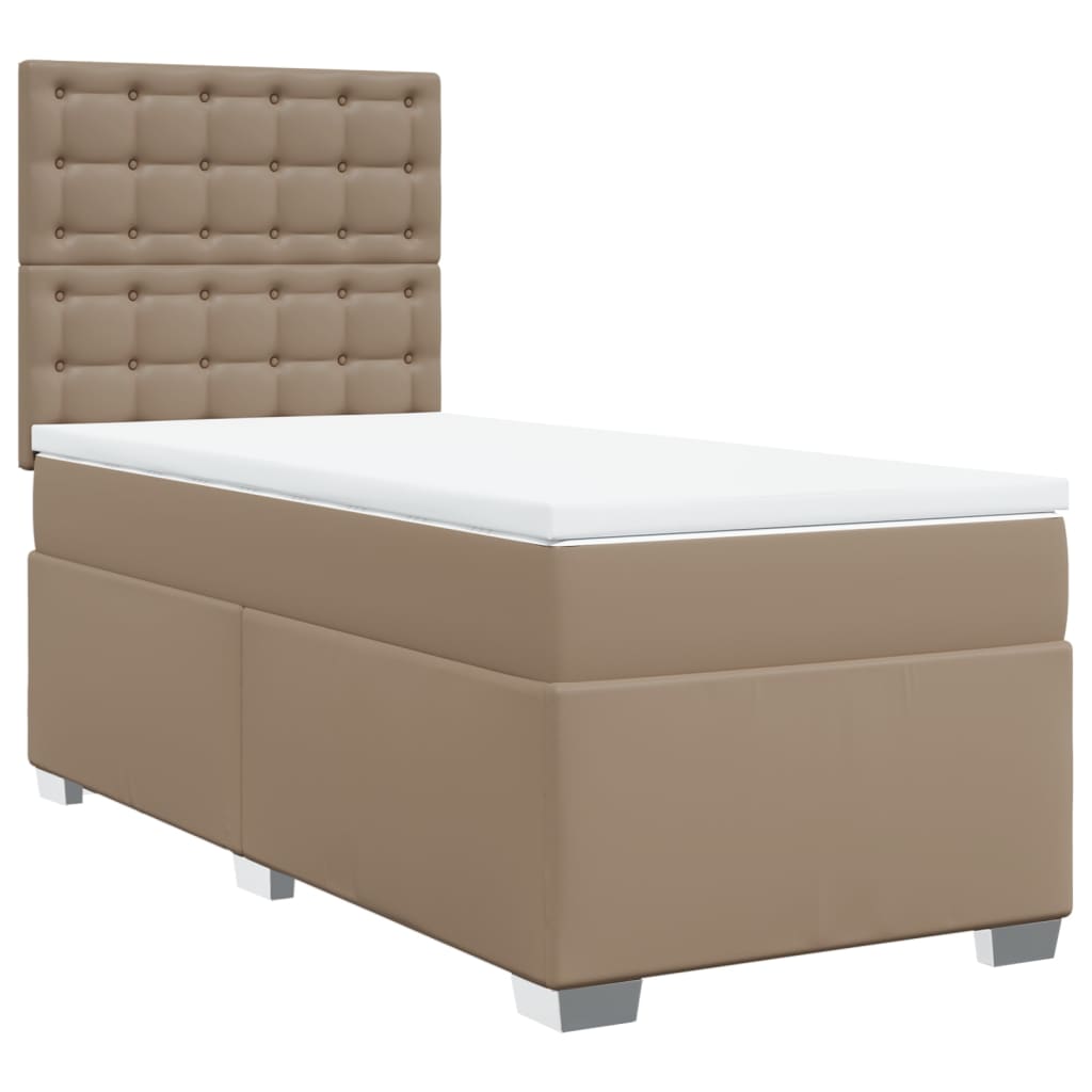 vidaXL Κρεβάτι Boxspring με Στρώμα Καπουτσίνο 90x190εκ.από Συνθ. Δέρμα