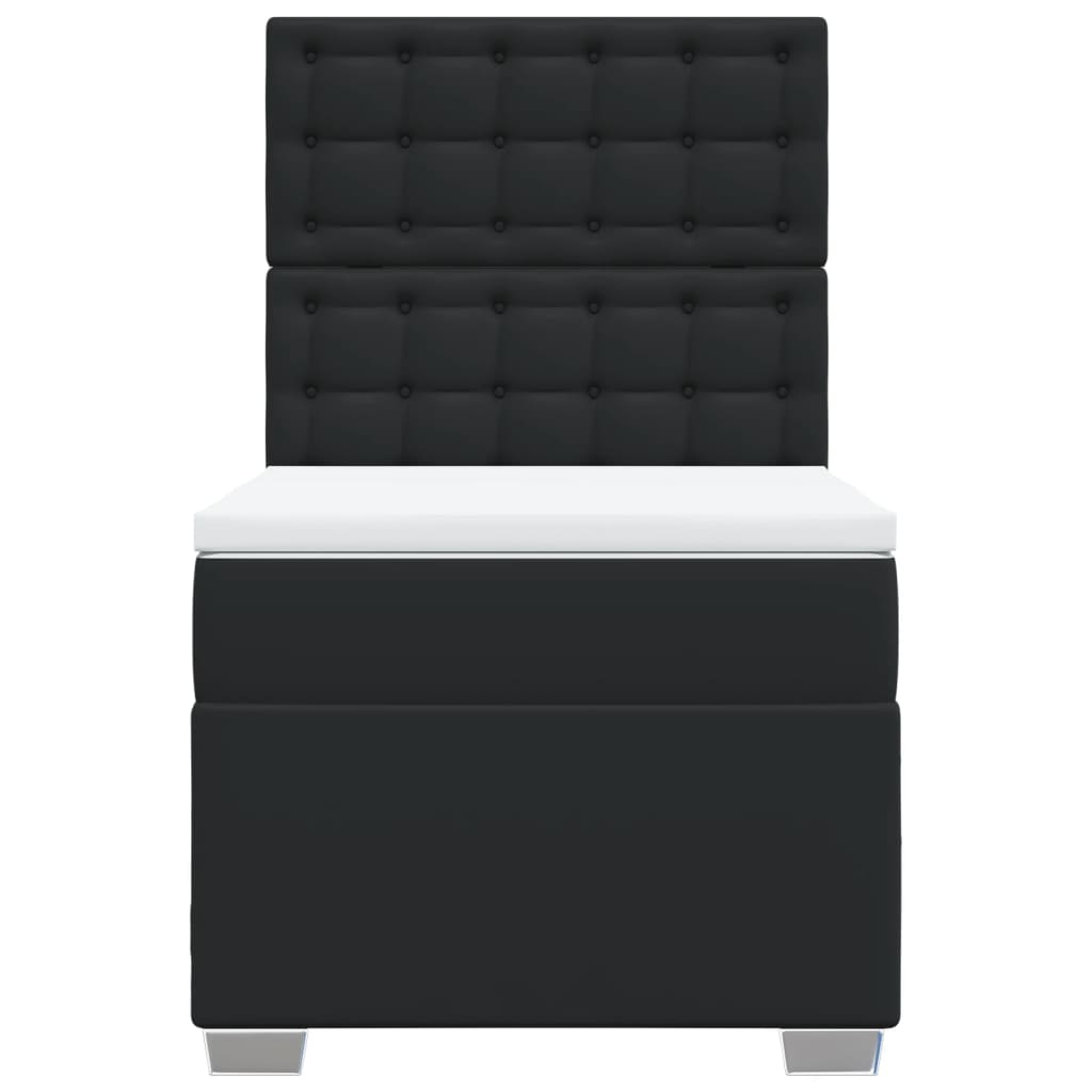 vidaXL Κρεβάτι Boxspring με Στρώμα Μαύρο 90x200εκ. από Συνθετικό Δέρμα