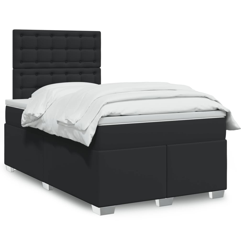 vidaXL Κρεβάτι Boxspring με Στρώμα Μαύρο 120 x 200 εκ. Συνθετικό Δέρμα