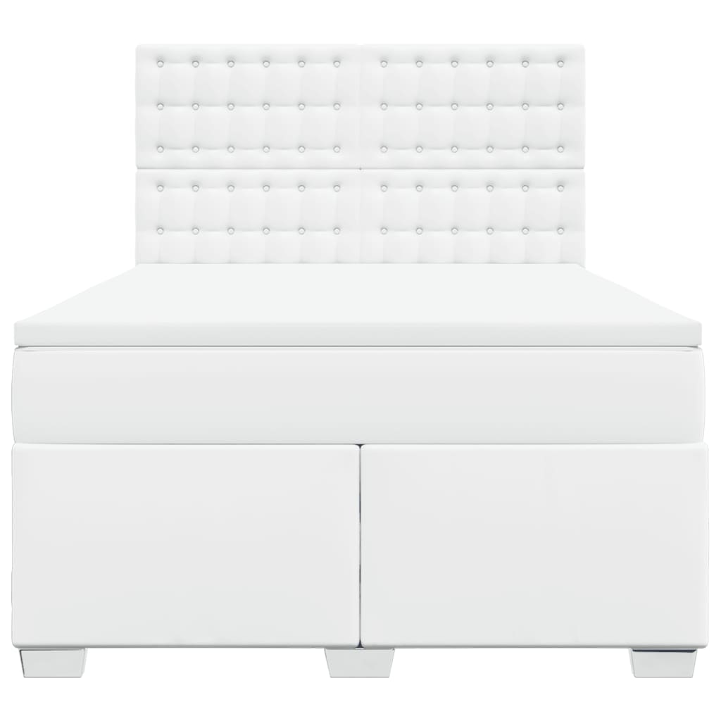 vidaXL Κρεβάτι Boxspring με Στρώμα Λευκό 140x190εκ.από Συνθετικό Δέρμα