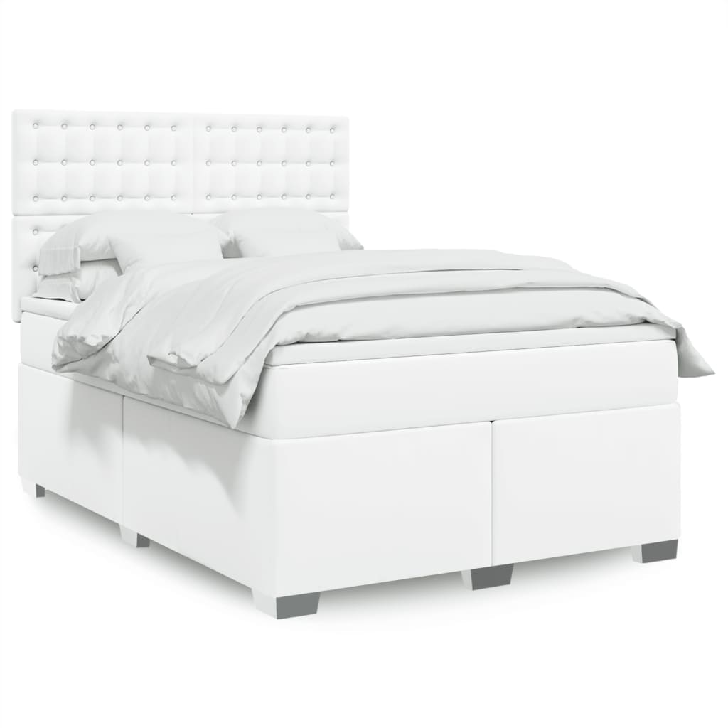 vidaXL Κρεβάτι Boxspring με Στρώμα Λευκό 140x190εκ.από Συνθετικό Δέρμα