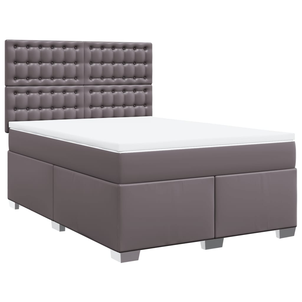 vidaXL Κρεβάτι Boxspring με Στρώμα Γκρι 140x190εκ. από Συνθετικό Δέρμα