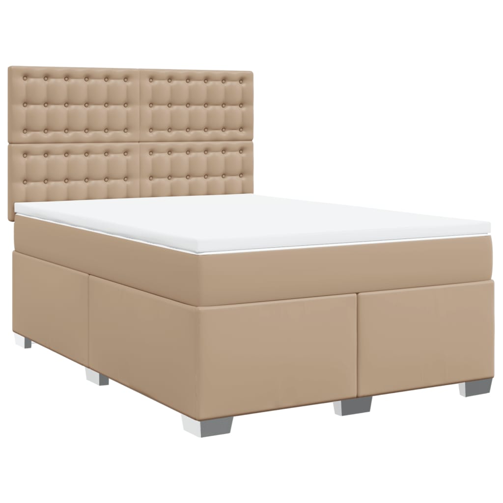 vidaXL Κρεβάτι Boxspring με Στρώμα Καπουτσίνο 140x190εκ.από Συνθ.Δέρμα