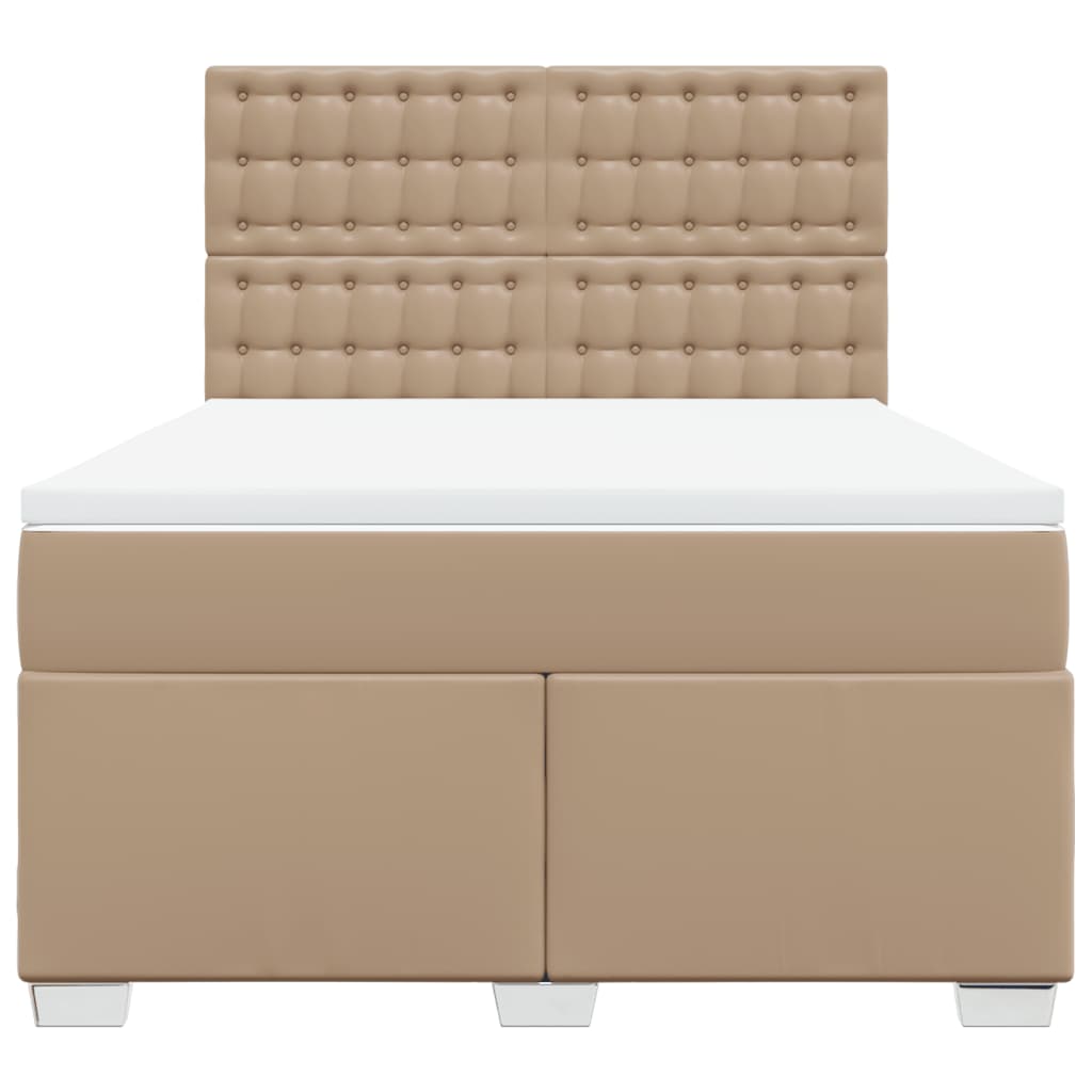 vidaXL Κρεβάτι Boxspring με Στρώμα Καπουτσίνο 140x190εκ.από Συνθ.Δέρμα