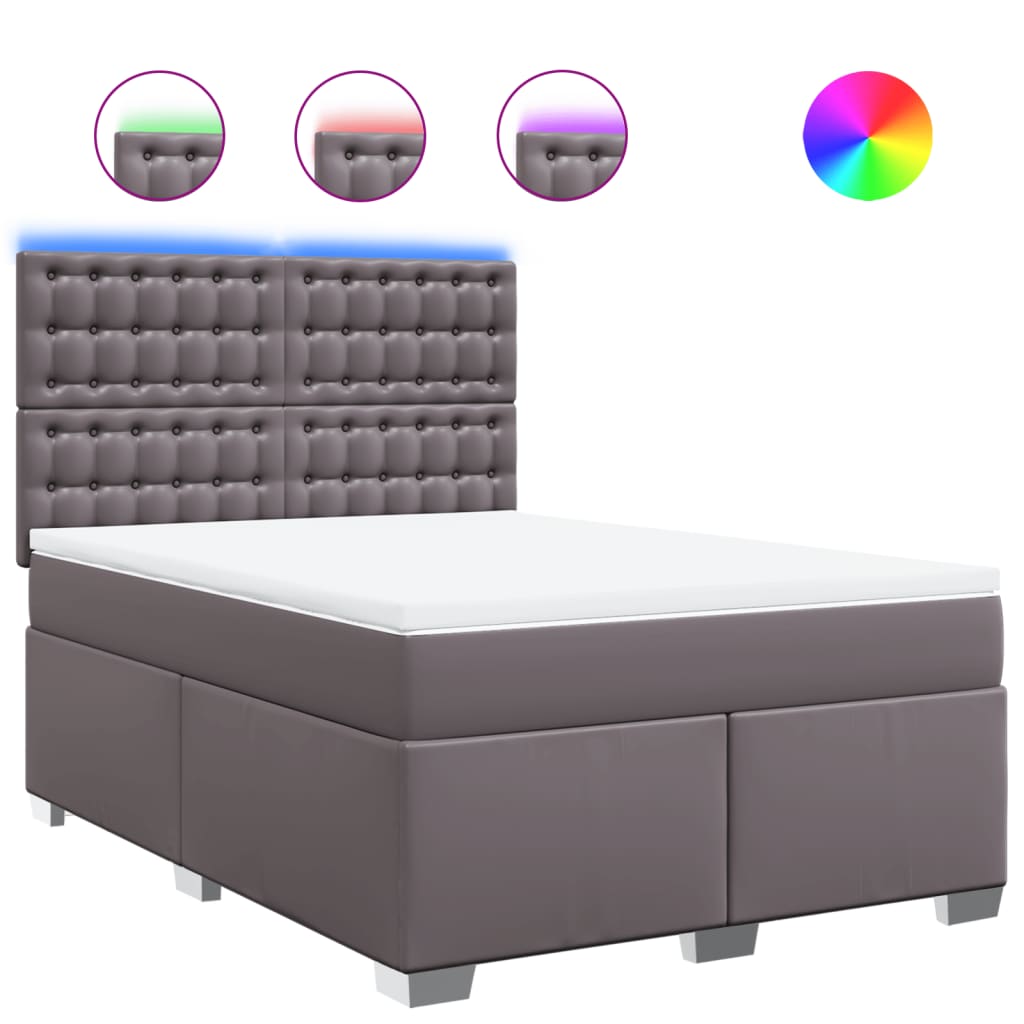vidaXL Κρεβάτι Boxspring με Στρώμα Γκρι 140x200εκ. από Συνθετικό Δέρμα