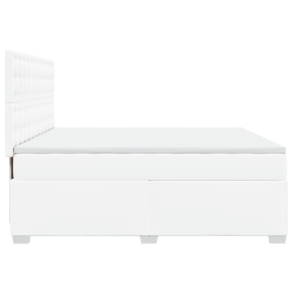 vidaXL Κρεβάτι Boxspring με Στρώμα Λευκό 200x200 εκ. Συνθετικό Δέρμα