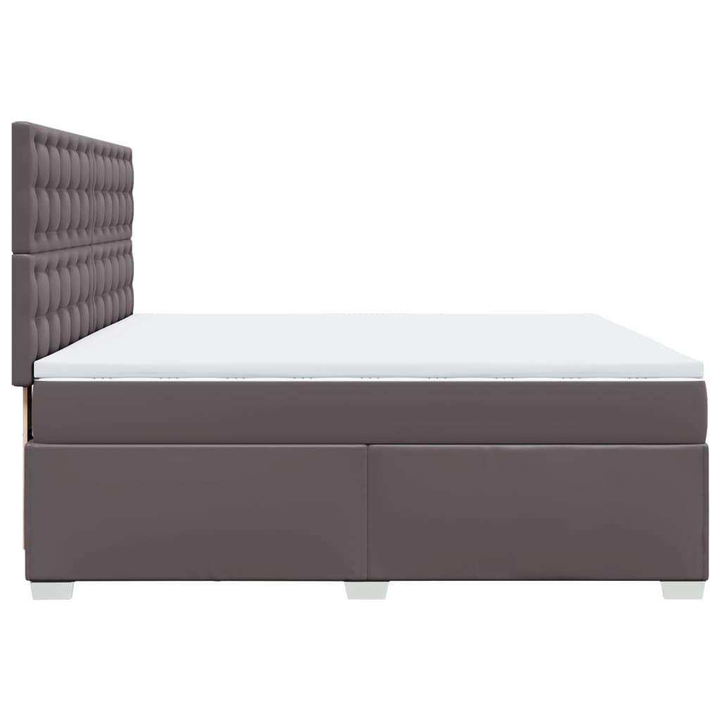 vidaXL Κρεβάτι Boxspring με Στρώμα Γκρι 200x200 εκ. Συνθετικό Δέρμα