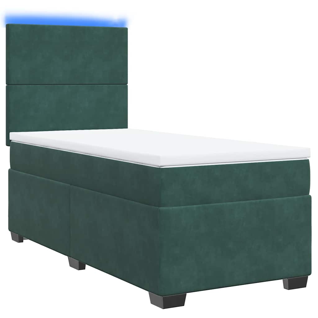 vidaXL Κρεβάτι Boxspring με Στρώμα Σκούρο Πράσινο 80x200 εκ. Βελούδινο