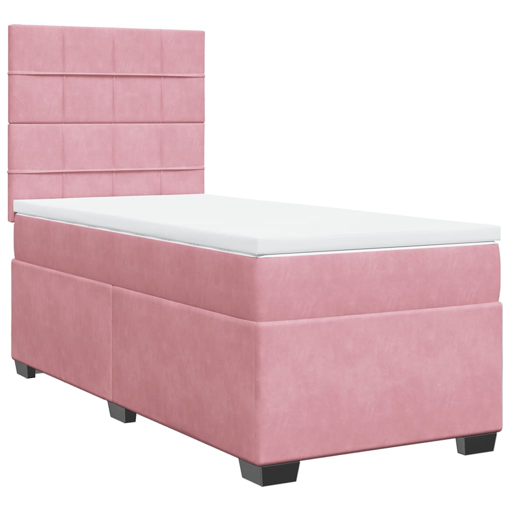 vidaXL Κρεβάτι Boxspring με Στρώμα Ροζ 90x190 εκ. Βελούδινο