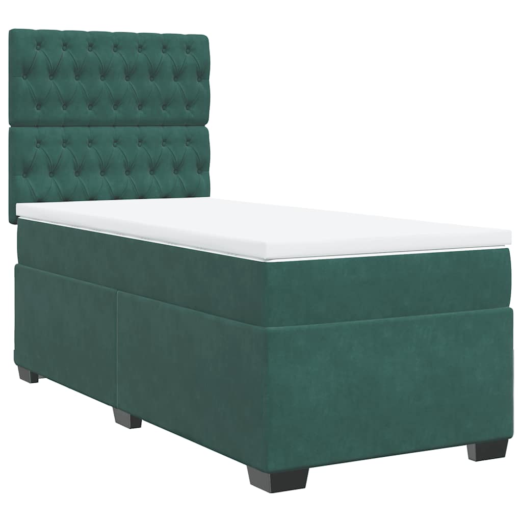 vidaXL Κρεβάτι Boxspring με Στρώμα Σκούρο Πράσινο 90x190 εκ. Βελούδινο