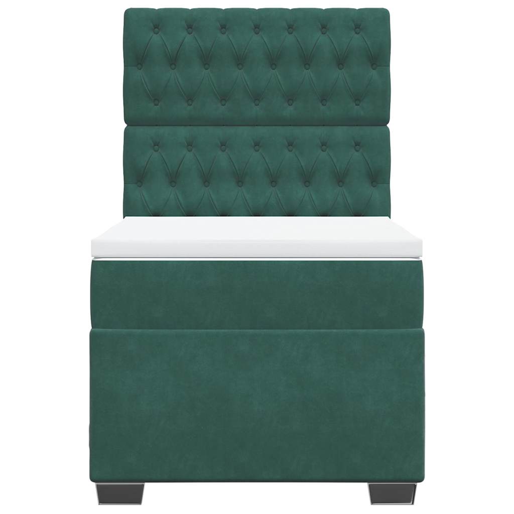vidaXL Κρεβάτι Boxspring με Στρώμα Σκούρο Πράσινο 90x190 εκ. Βελούδινο