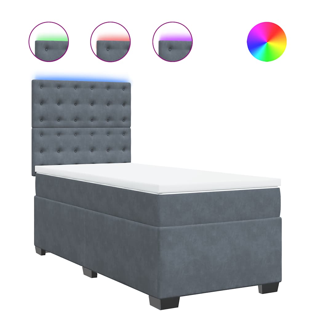 vidaXL Κρεβάτι Boxspring με Στρώμα Σκούρο Γκρι 90x190 εκ. Βελούδινο