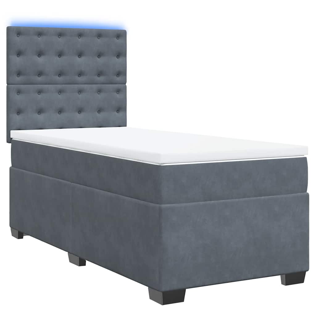 vidaXL Κρεβάτι Boxspring με Στρώμα Σκούρο Γκρι 90x190 εκ. Βελούδινο