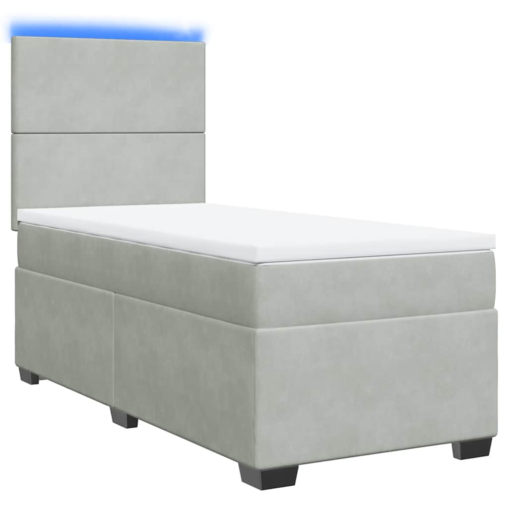 vidaXL Κρεβάτι Boxspring με Στρώμα Ανοιχτό Γκρι 90x200 εκ. Βελούδινο