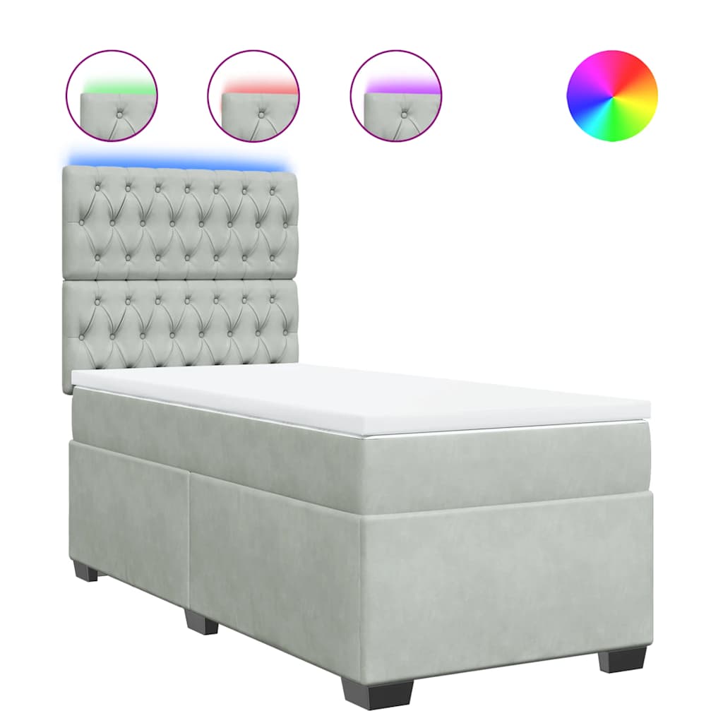 vidaXL Κρεβάτι Boxspring με Στρώμα Ανοιχτό Γκρι 90x200 εκ. Βελούδινο