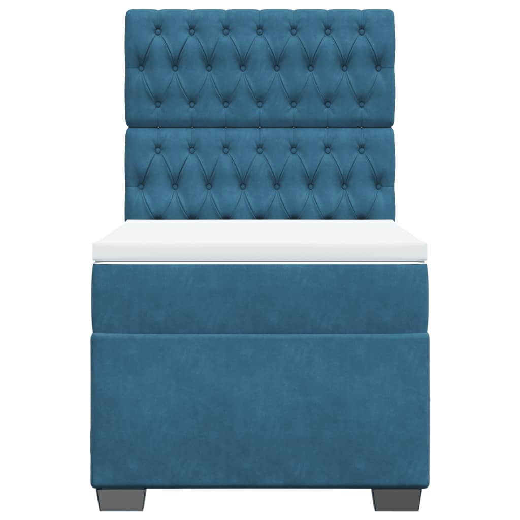 vidaXL Κρεβάτι Boxspring με Στρώμα Μπλε 90x200 εκ. Βελούδινο