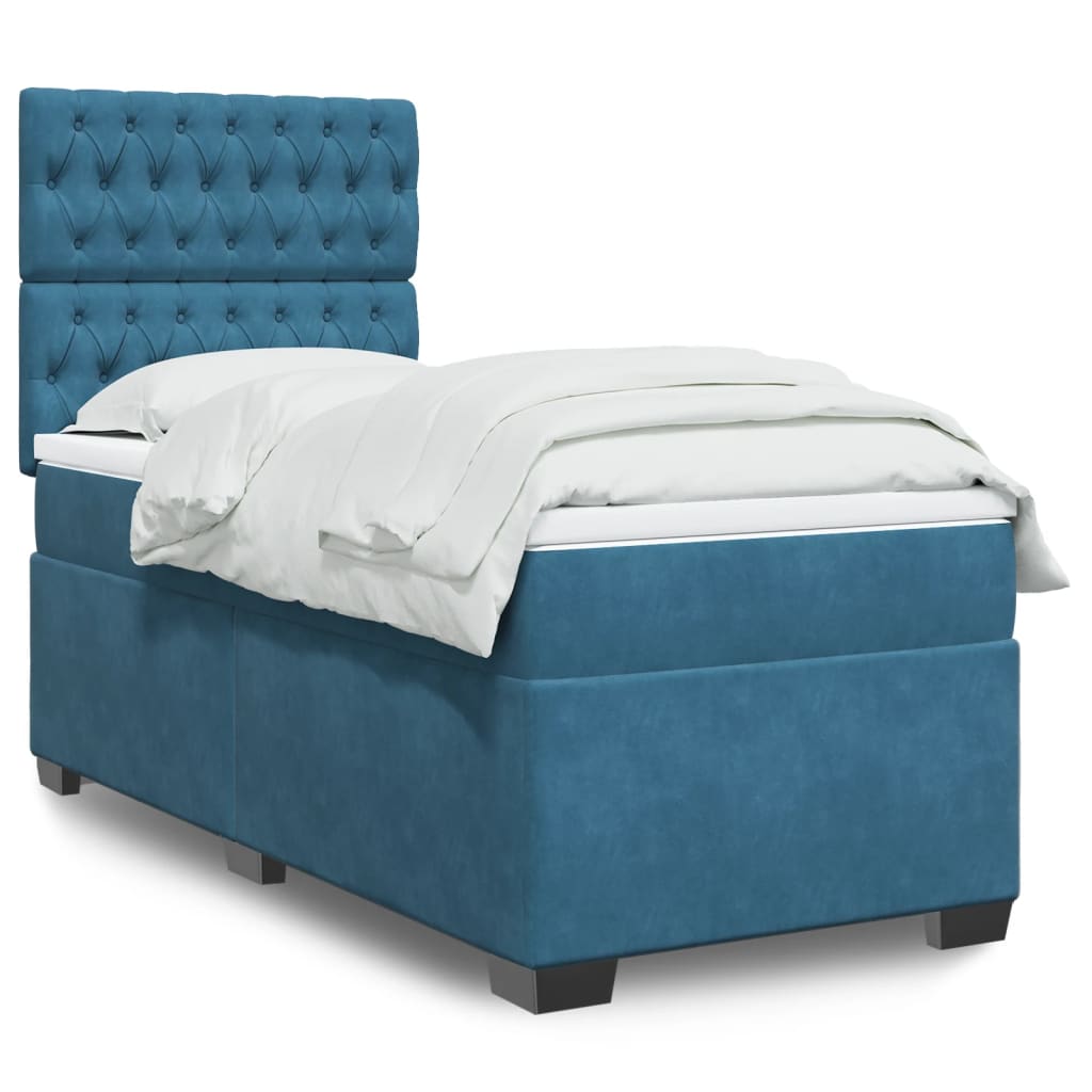 vidaXL Κρεβάτι Boxspring με Στρώμα Μπλε 90x200 εκ. Βελούδινο