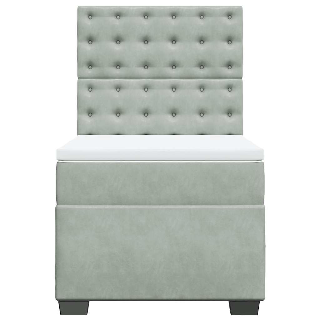 vidaXL Κρεβάτι Boxspring με Στρώμα Ανοιχτό Γκρι 90x200 εκ. Βελούδινο