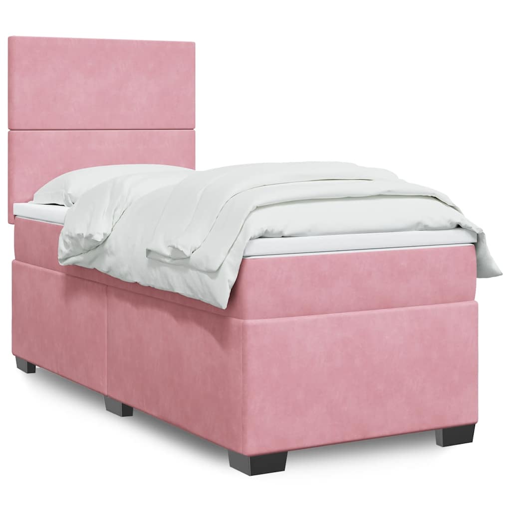 vidaXL Κρεβάτι Boxspring με Στρώμα Ροζ 100x200 εκ. Βελούδινο