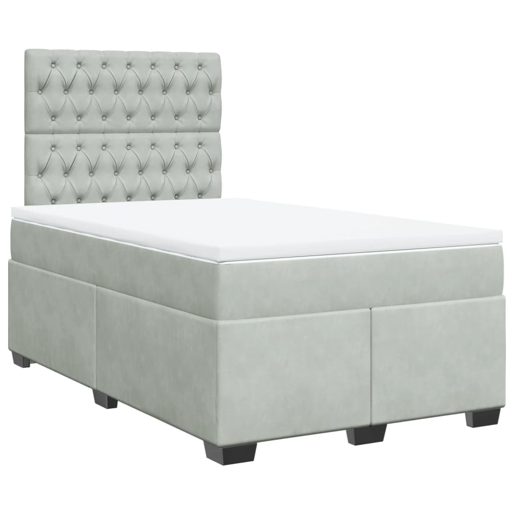 vidaXL Κρεβάτι Boxspring με Στρώμα Ανοιχτό Γκρι 120x190 εκ. Βελούδινο