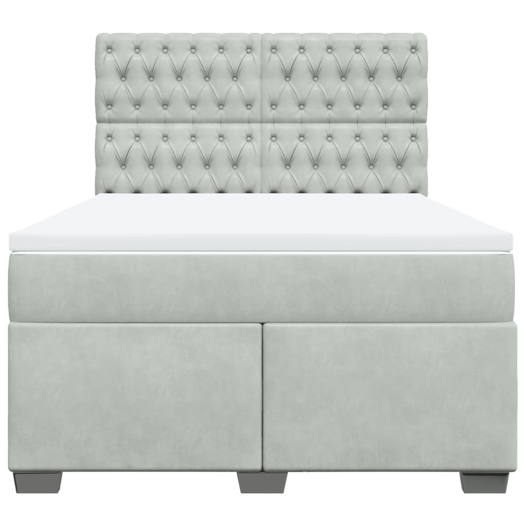 vidaXL Κρεβάτι Boxspring με Στρώμα Ανοιχτό Γκρι 140x190 εκ. Βελούδινο
