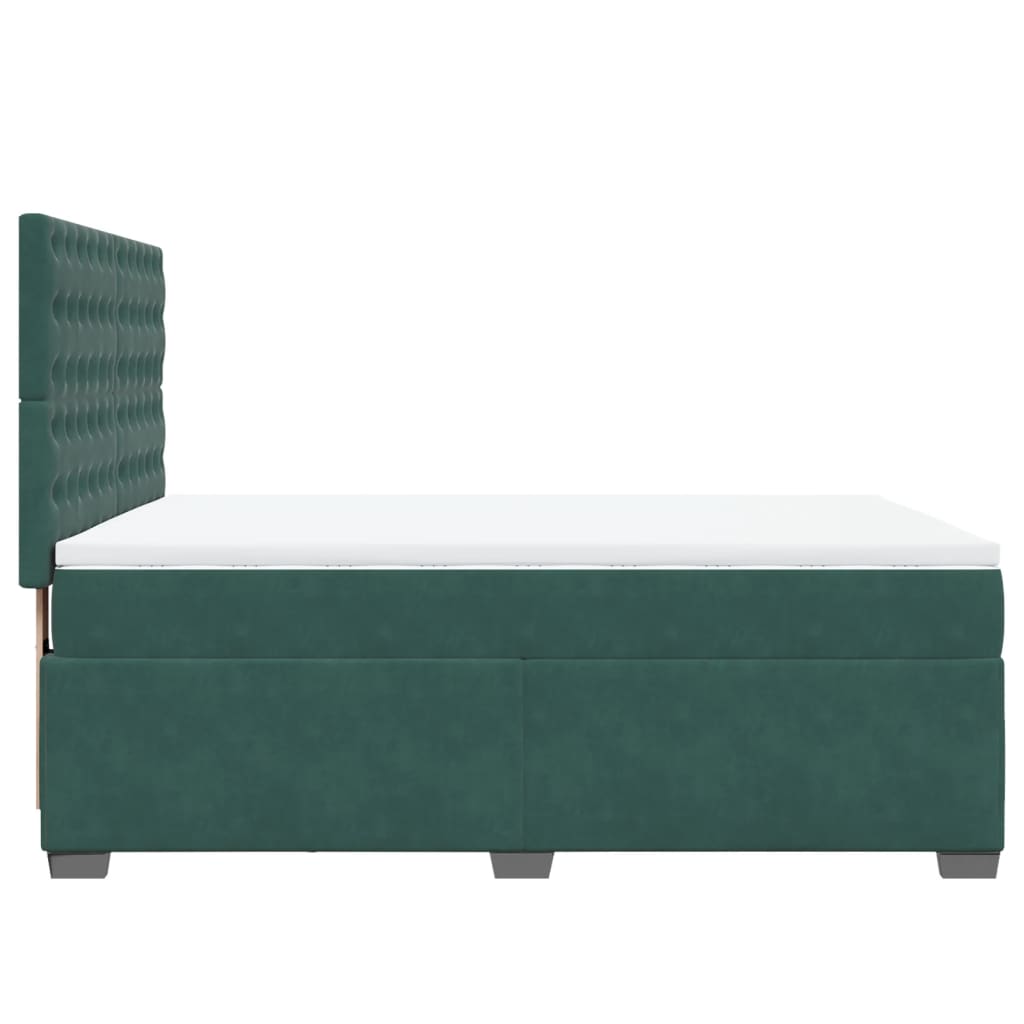vidaXL Κρεβάτι Boxspring με Στρώμα Σκούρο Πράσινο 140x190εκ. Βελούδινο
