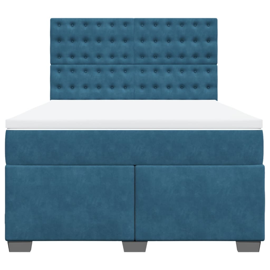 vidaXL Κρεβάτι Boxspring με Στρώμα Μπλε 140x190 εκ. Βελούδινο