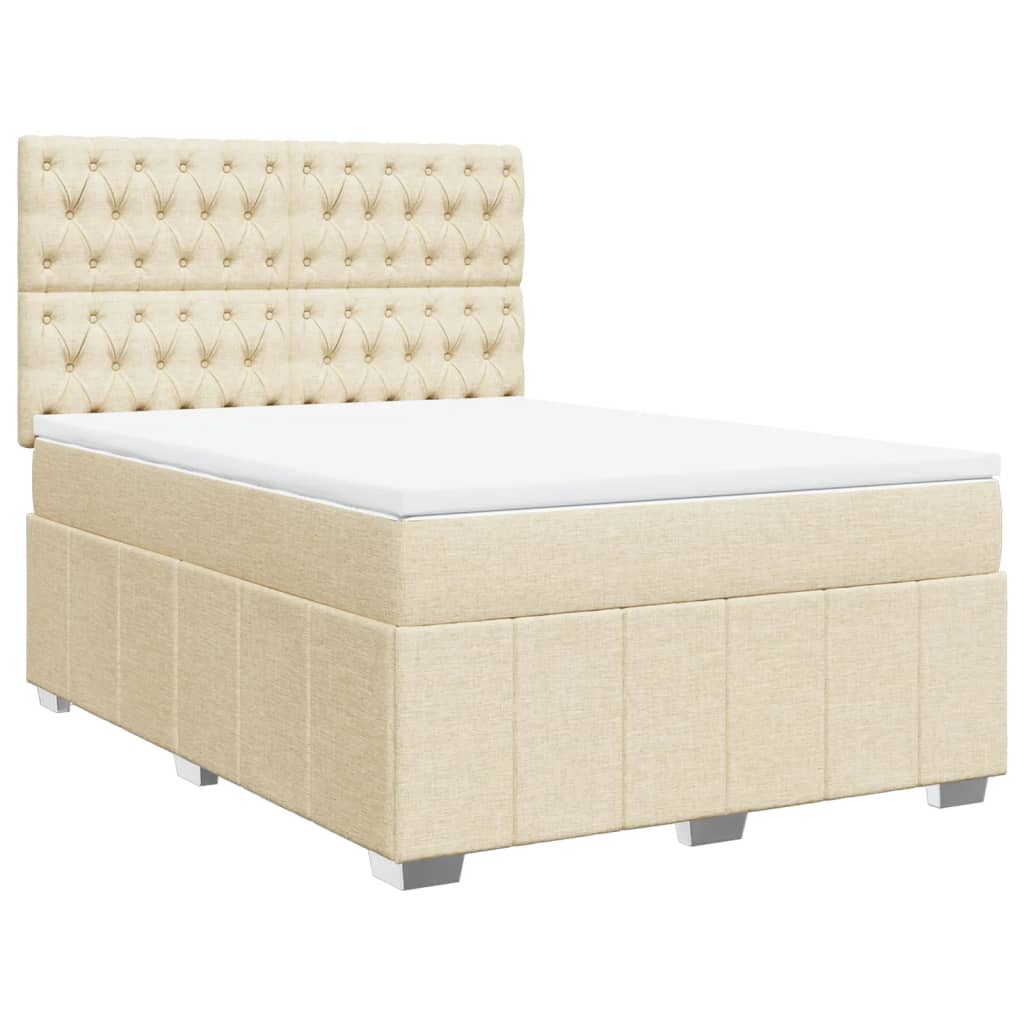 vidaXL Κρεβάτι Boxspring με Στρώμα Κρεμ 140x200 εκ. Υφασμάτινο