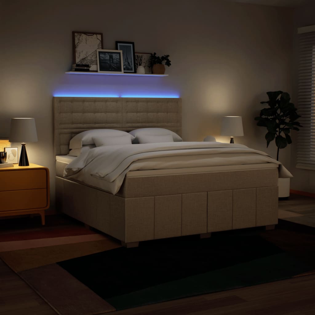 vidaXL Κρεβάτι Boxspring με Στρώμα Κρεμ 180x200 εκ. Υφασμάτινο